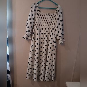 Avara Elegant Black and White Polka Dot Long Sleeve Dress Sz S Like New